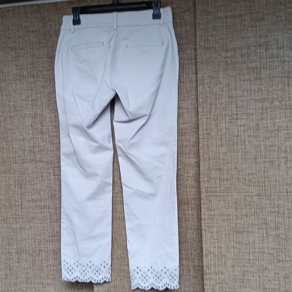 Loft Cotton White Lace Hem Twill Ankle  Pants - Picture 4 of 5